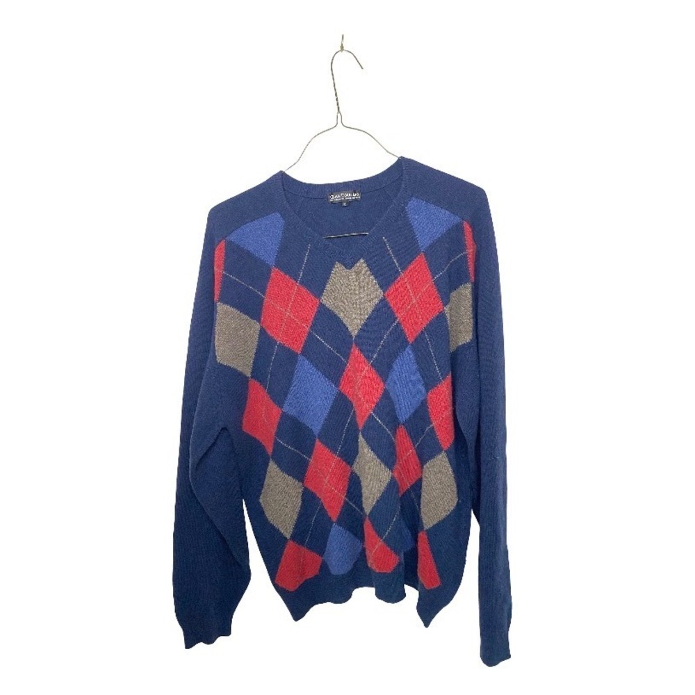 Vintage Clan Douglas 100% Cashmere Argyle Sweater Size XL